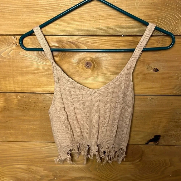 Jolie & Joy FCT Love‎ Lt Brown Cable Knit Cotton Cami Top M Fringe Jr Summer Y2K - Picture 1 of 8